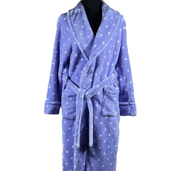 Women's Sonoma - Purple / White Dot - Faux Fur Plush - Long Belted Robe - Medium - Picture 2 of 7